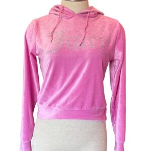 Juicy Couture Rhinestone Bling Hoodie Velour Pullover Y2K Barbie Pink Sz‎ Small
